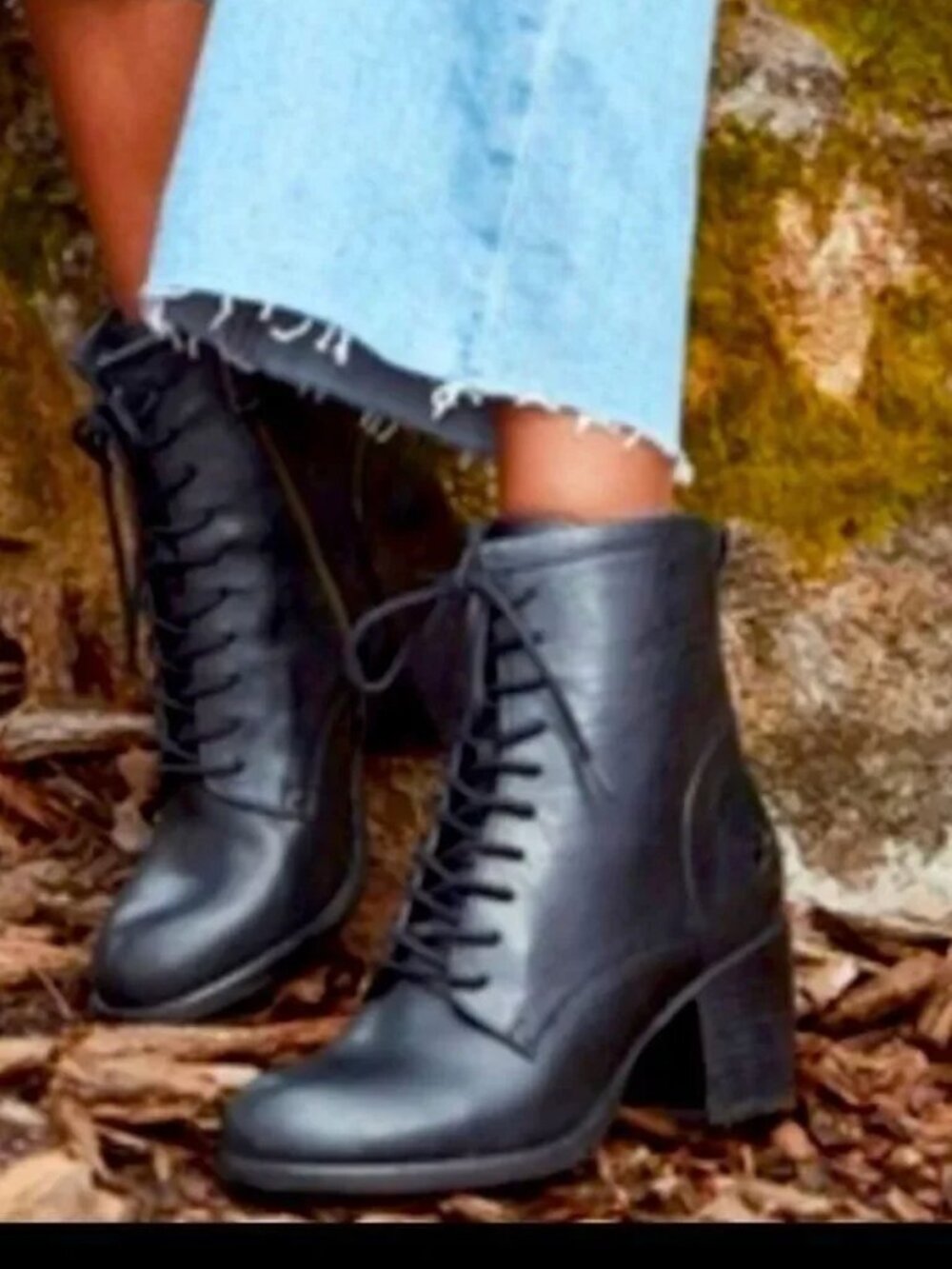 Patricia Nash Sicily Heeled Lace Up Boot Black Size 10 Edgy Grunge